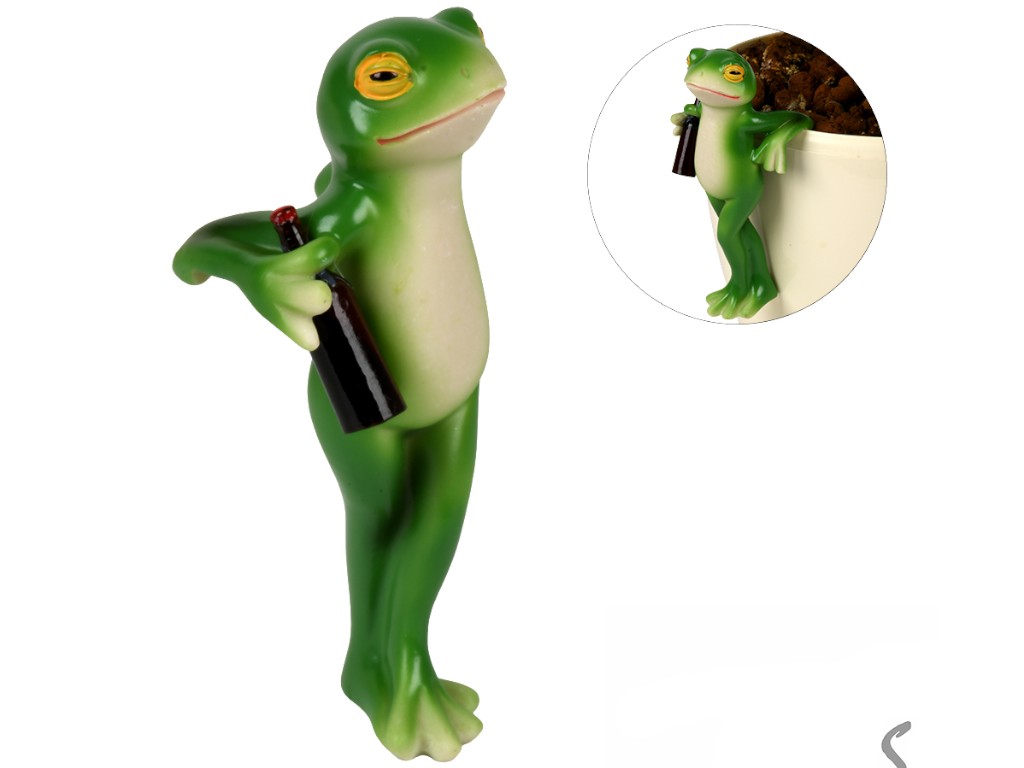 Фигурка для цветочного горшка Funny frog, полирезина, 12см, цвет зелёный