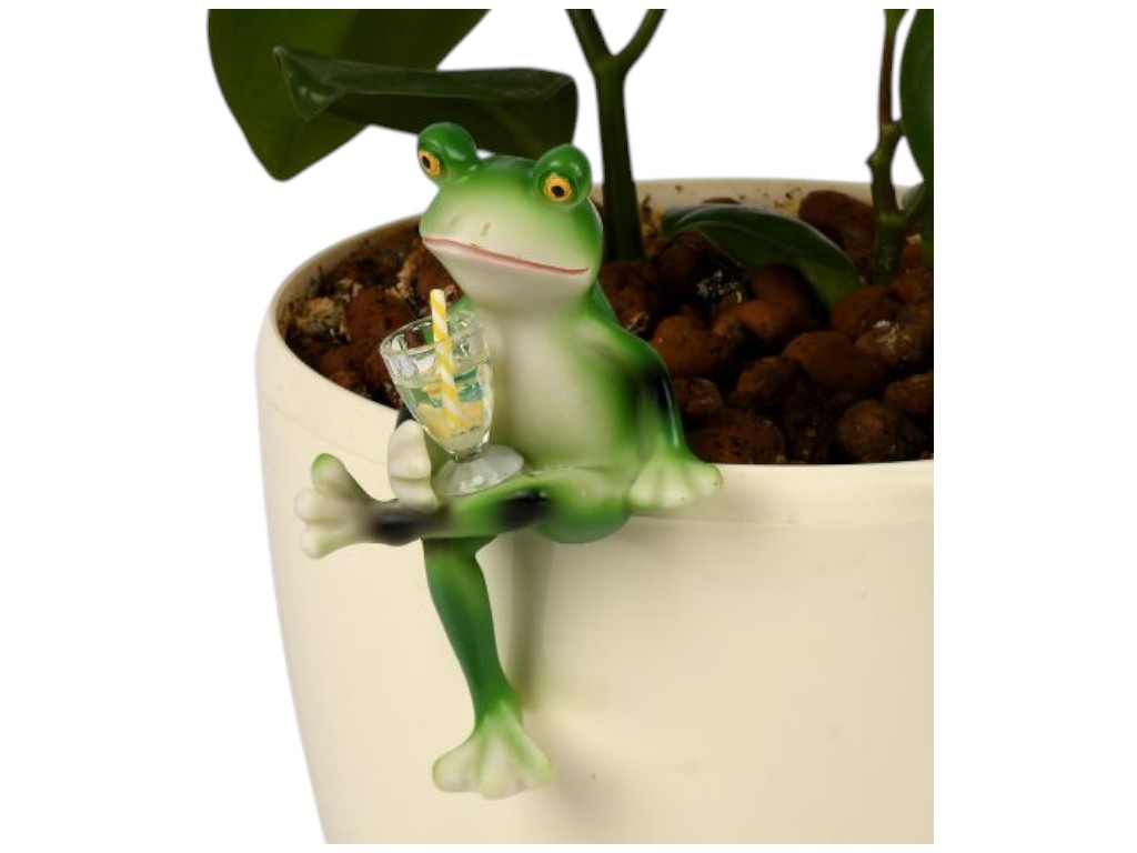 Фигурка для цветочного горшка Funny frog, полирезина, 10см, цвет зелёный