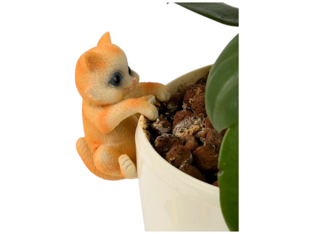 Фигурка для цветочного горшка Cat, полирезина, 7см, цвет оранжевый