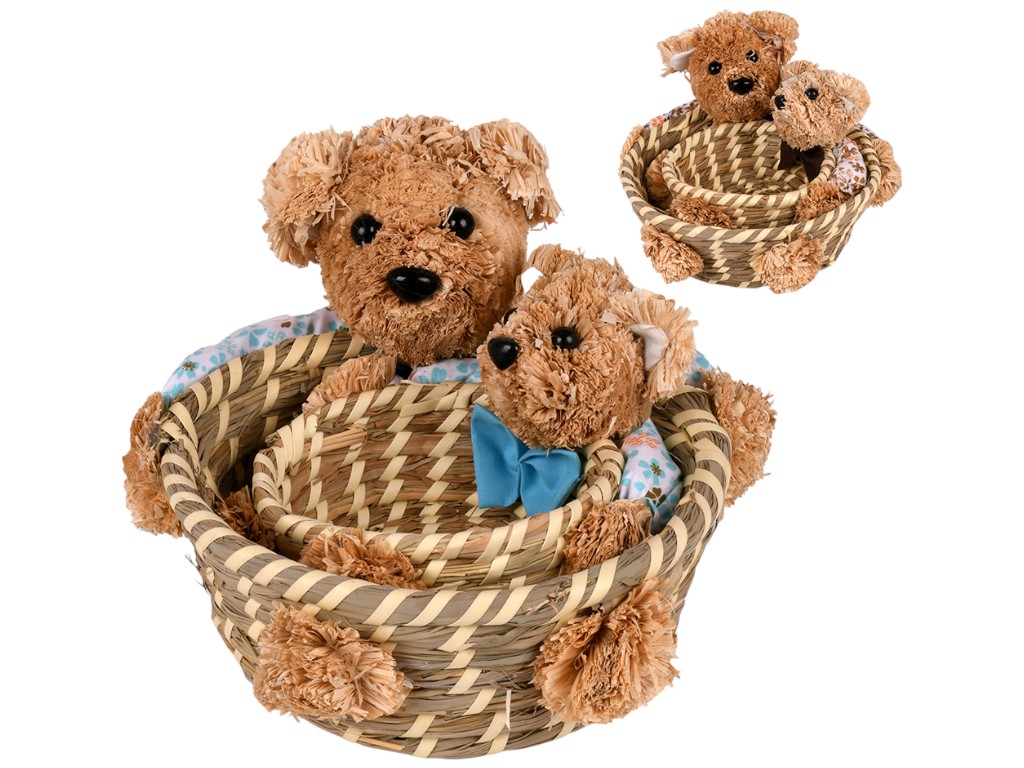Кошик великодній з ведмедиками, лоза, тканина, 13см, 19см, 2 дизайни (ціна за набір 2шт)