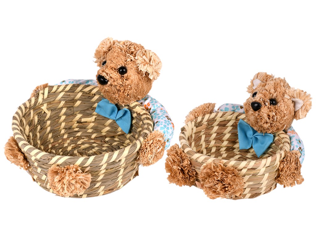 Кошик великодній з ведмедиками, лоза, тканина, 13см, 19см, 2 дизайни (ціна за набір 2шт)