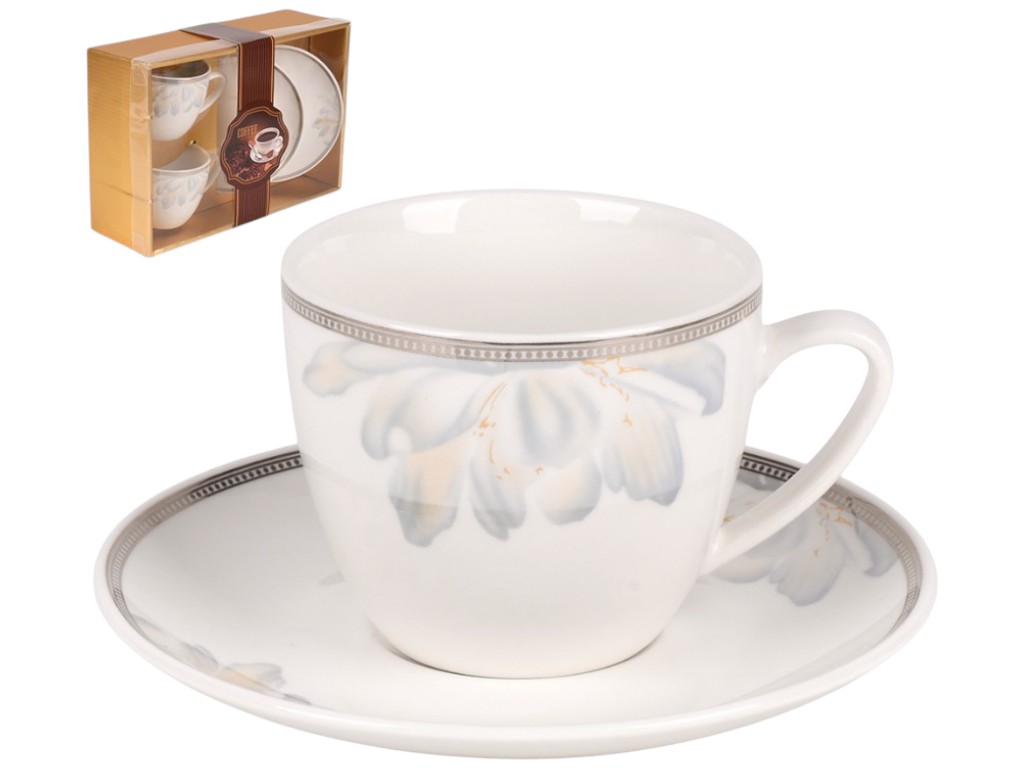 Набор кофейный Floral, керамика, 230мл, цвет белый с цветочным орнаментом (цена за набор 4 пред)