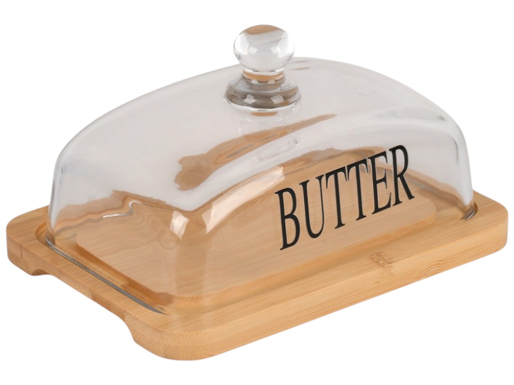 Масляна на підставці, з кришкою, бамбук, скло, 18×10×9,5см