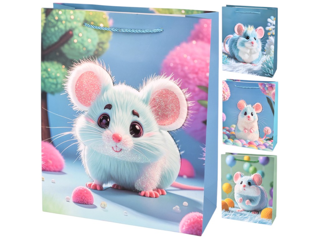 Пакет подарочный Hamster 3D, бумага, 40×30×12см, 4 дизайна (цена за 1шт)