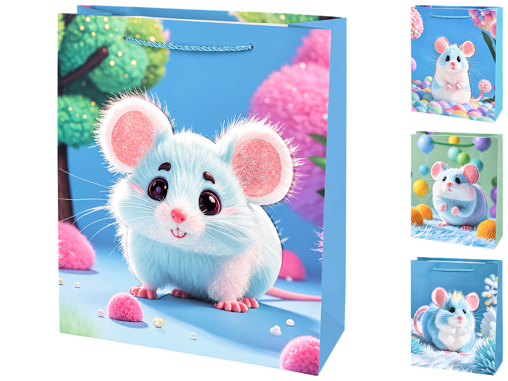 Пакет подарочный бумажный Hamster 3D, размер M, 26×32×10 см, 4 дизайна (цена за 1шт)
