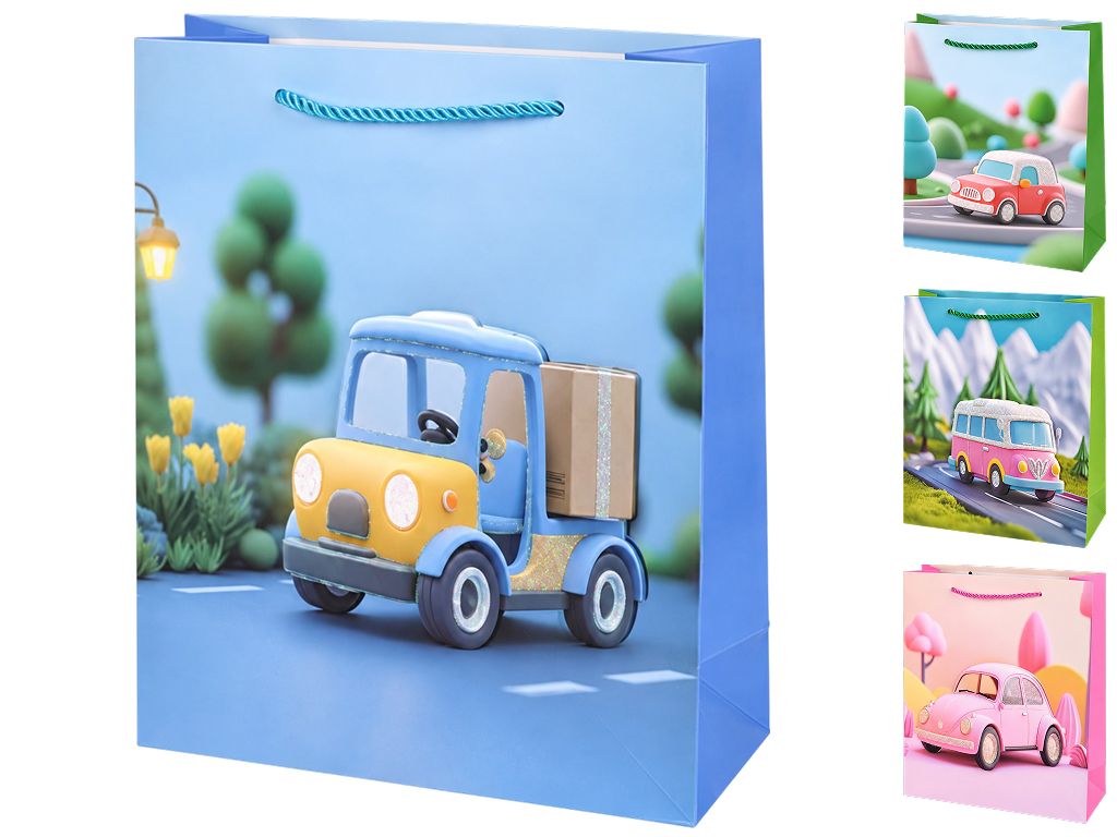 Пакет подарочный бумажный Transport 3D, размер S, 18×23×9 см, 4 дизайна (цена за 1 шт) Пакет подарочный бумажный Transport 3D, размер S, 18×23×9 см, 4 дизайна (цена за 1 шт)