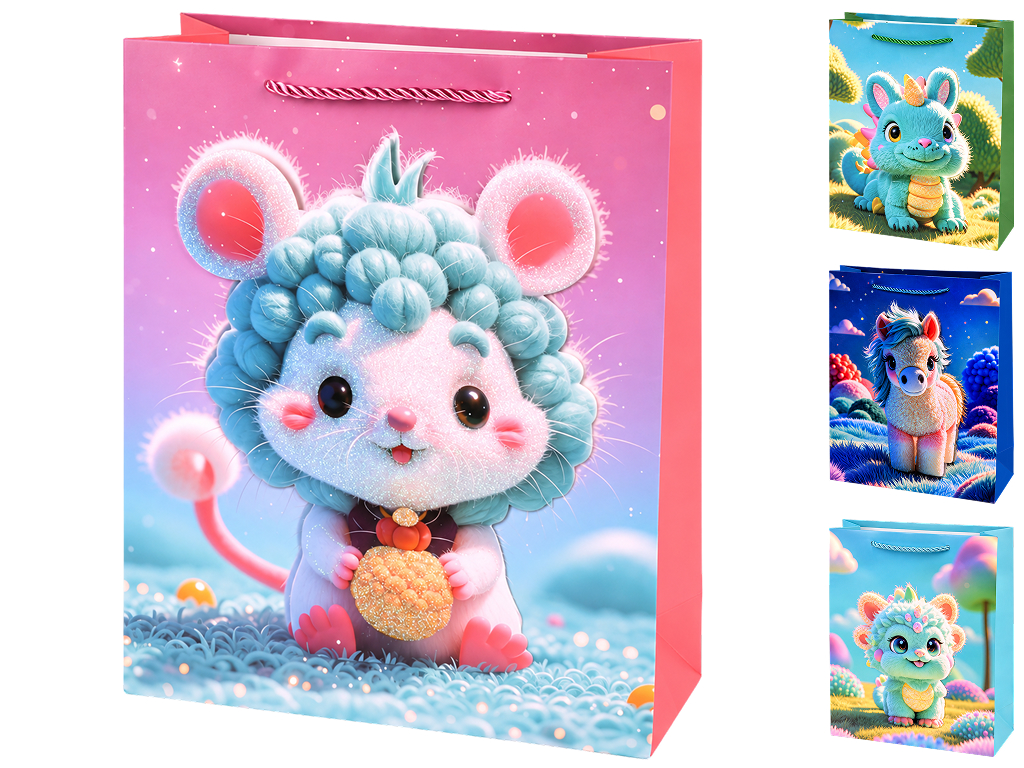 Пакет подарунковий паперовий Fairytale animals 3D, розмір S ,18×23×9 см, 4 дизайни (ціна за 1шт)