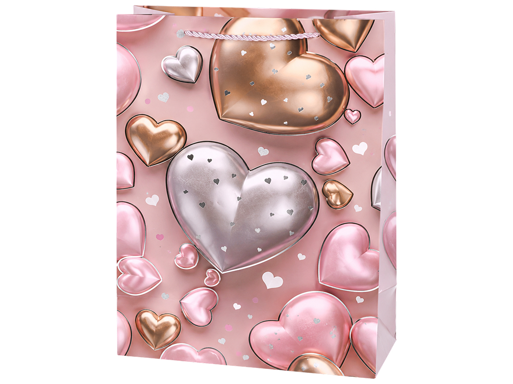 Пакет подарунковий паперовий Hearts, розмір L, 30×41,5×12 см, 4 дизайни (ціна за 1шт)