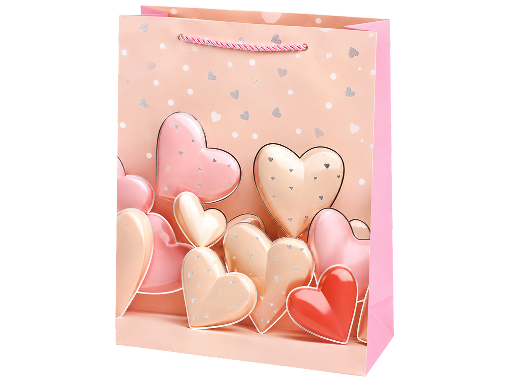Пакет подарунковий паперовий Hearts, розмір S,  18×23×10 см, 4 дизайни (ціна за 1шт)