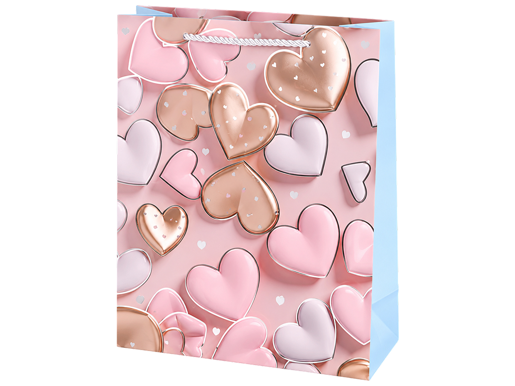 Пакет подарунковий паперовий Hearts, розмір S,  18×23×10 см, 4 дизайни (ціна за 1шт)