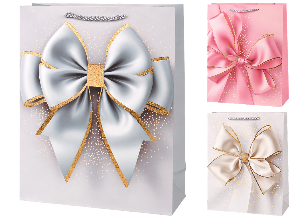 Пакет подарочный бумажный Bow, размер M, 26×32×10 см, 3 дизайна (цена за 1шт) Пакет подарочный бумажный Bow, размер M, 26×32×10 см, 3 дизайна (цена за 1шт)