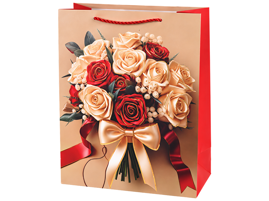 Пакет подарочный бумажный Bouquet, размер M, 26×32×12 см, 4 дизайна (цена за 1шт)