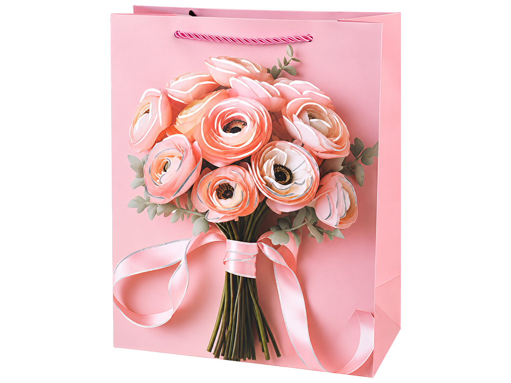 Пакет подарочный бумажный Bouquet, размер M, 26×32×12 см, 4 дизайна (цена за 1шт)