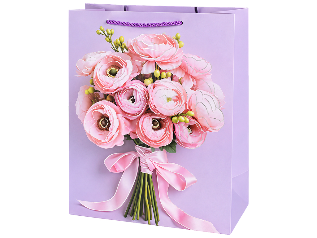Пакет подарочный бумажный Bouquet, размер M, 26×32×12 см, 4 дизайна (цена за 1шт)