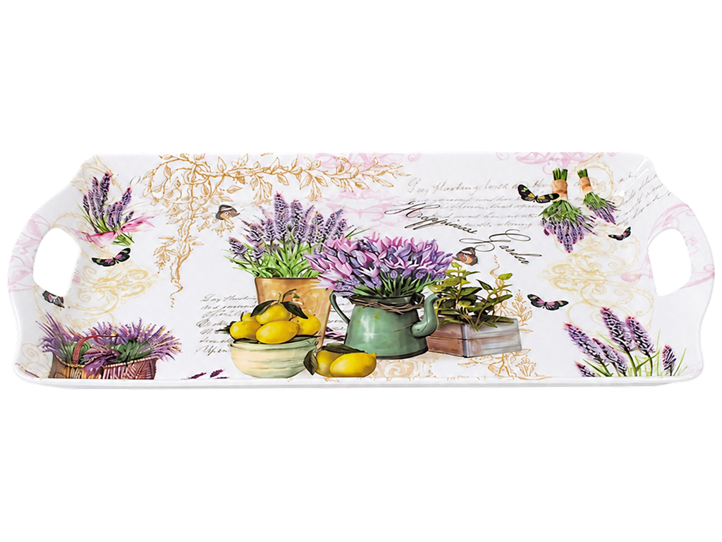 Піднос меламіновий, з ручками, прямокутний, 37×23 см, 2 дизайни (ціна за 1шт)
