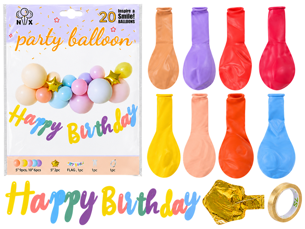 Фотозона з повітряних кульок Happy Birthday, латекс, фольгована плівка, 18 шт (ціна за набір)