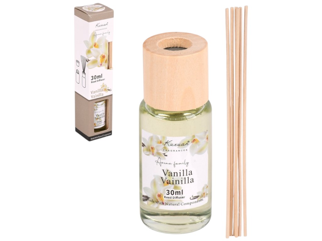 Аромадиффузор с палочками Vanilla, стекло, аромат ваниль, 30мл