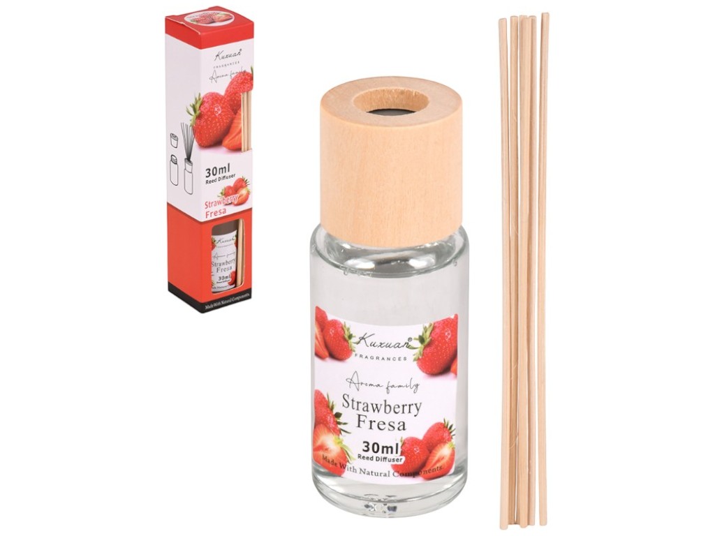 Аромадиффузор с палочками Strawberry, стекло, аромат клубника, 30мл