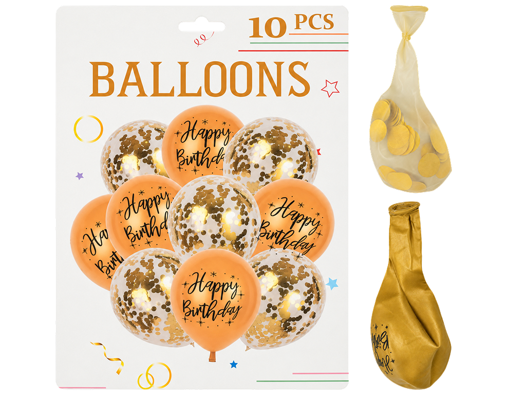 Набір повітряних кульок Happy Birthday, латекс, з конфеті, 10 шт (ціна за набір)