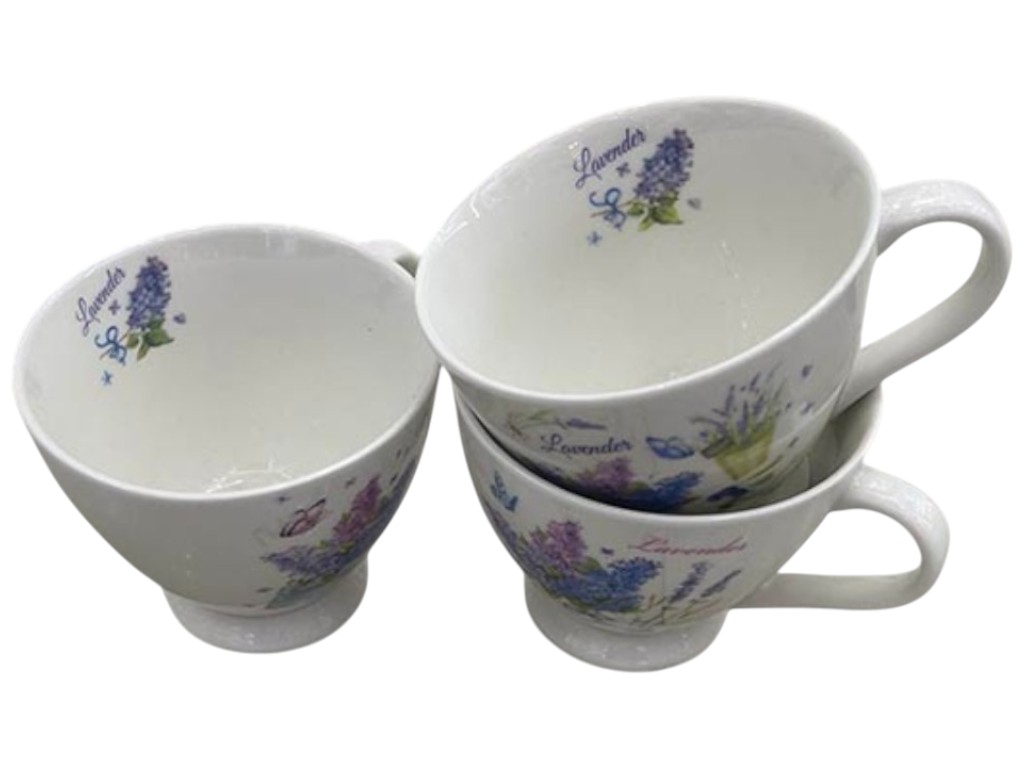 Чашка Lavender, кераміка, 400мл, колір білий з лавандовим декором
