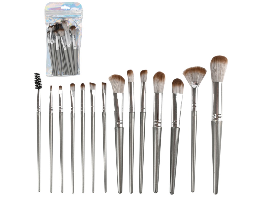 Набор кистей для макияжа, алюминий, пластик, цвет серебристый (цена за 14 предметов)