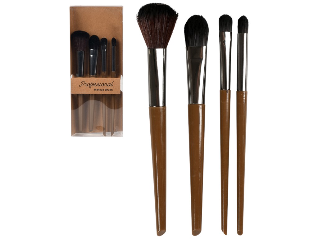 Набір пензлів для макіяжу Professional, алюміній, пластик, 20см, колір коричневий (ціна за 4 пред)