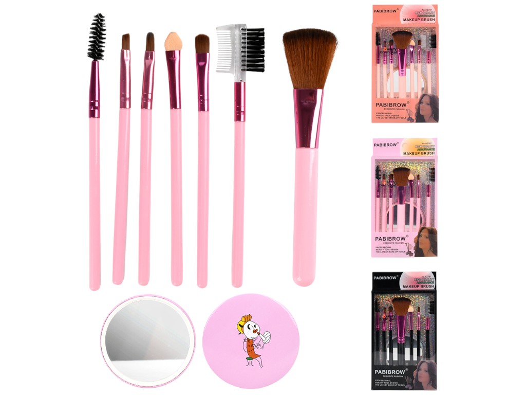 Набір пензлів для макіяжу Pabibrow, алюміній, пластик, 17см, 3 дизайни (ціна за 8 предметів)