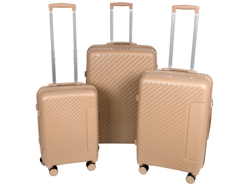 Чемодан с кодовым замком, полипропилен, металл, 20/24/28 дюймов, цвет бежевый (цена за набор 3шт)