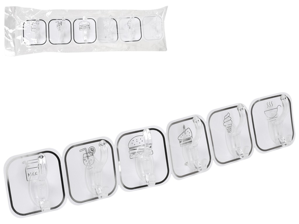 Крючки самоклеящиеся, пластик, 35см (цена за набор 6шт)