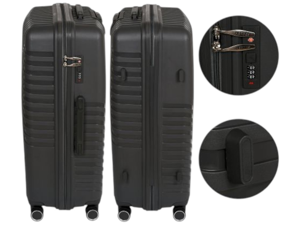 Чемодан с кодовым замком, полипропилен (PP), металл, 20/24/28 дюймов, цвет серый (цена за набор 3шт)