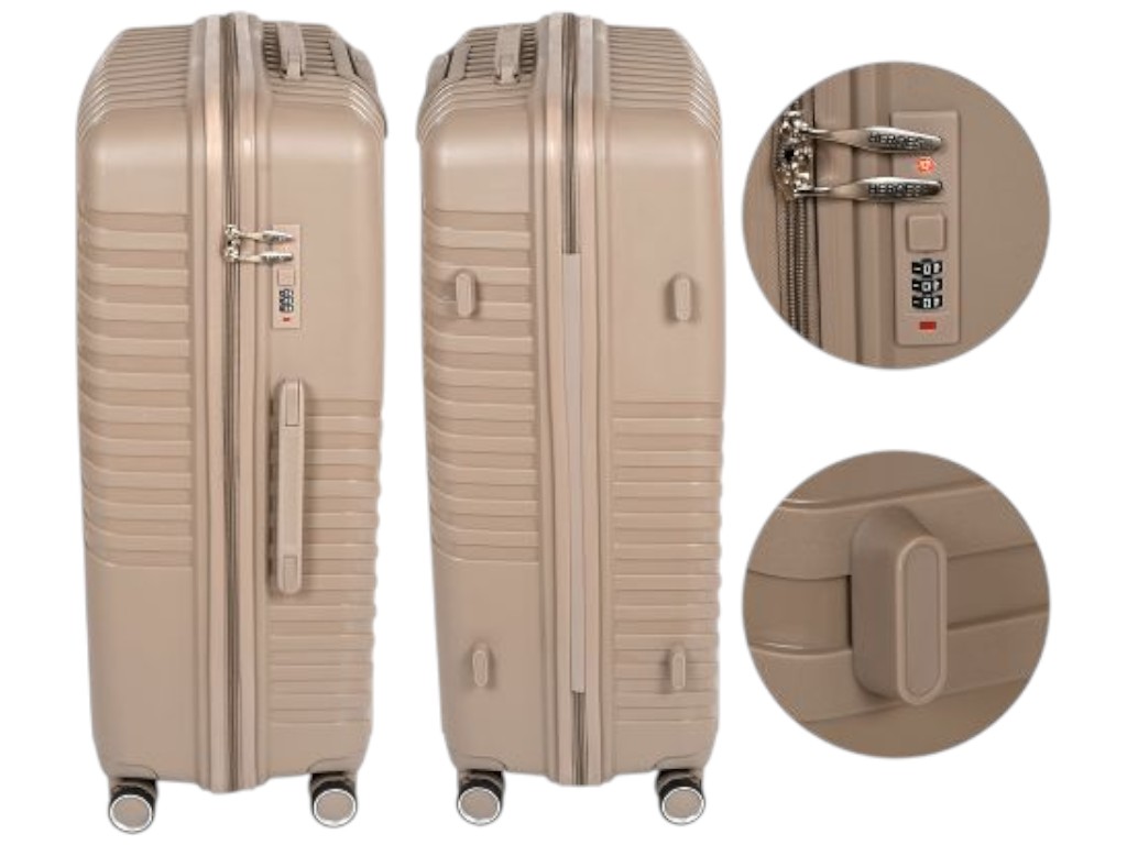 Чемодан с кодовым замком, полипропилен, металл, 20/24/28 дюймов, цвет бежевый (цена за набор 3шт)