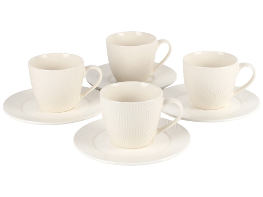 Набор кофейный Prism, фарфор, 250мл, цвет белый (цена за набор 8пр)