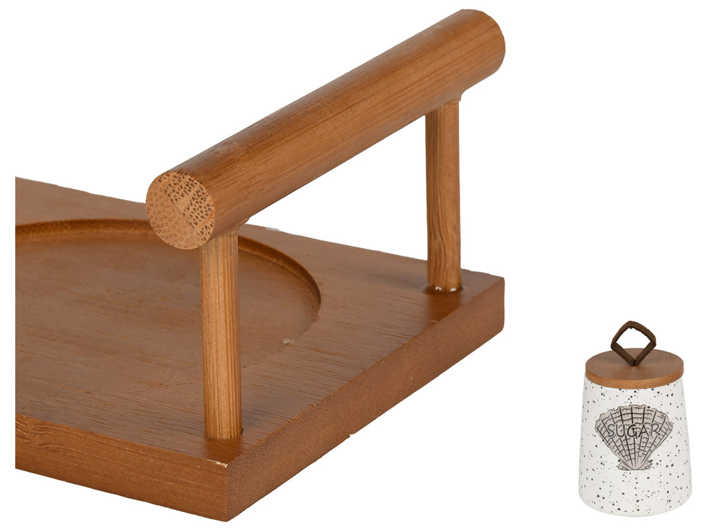 Набор банок на бамбуковой подставке, фарфор, 280мл, цвет коричневый (цена за 4 предмета)