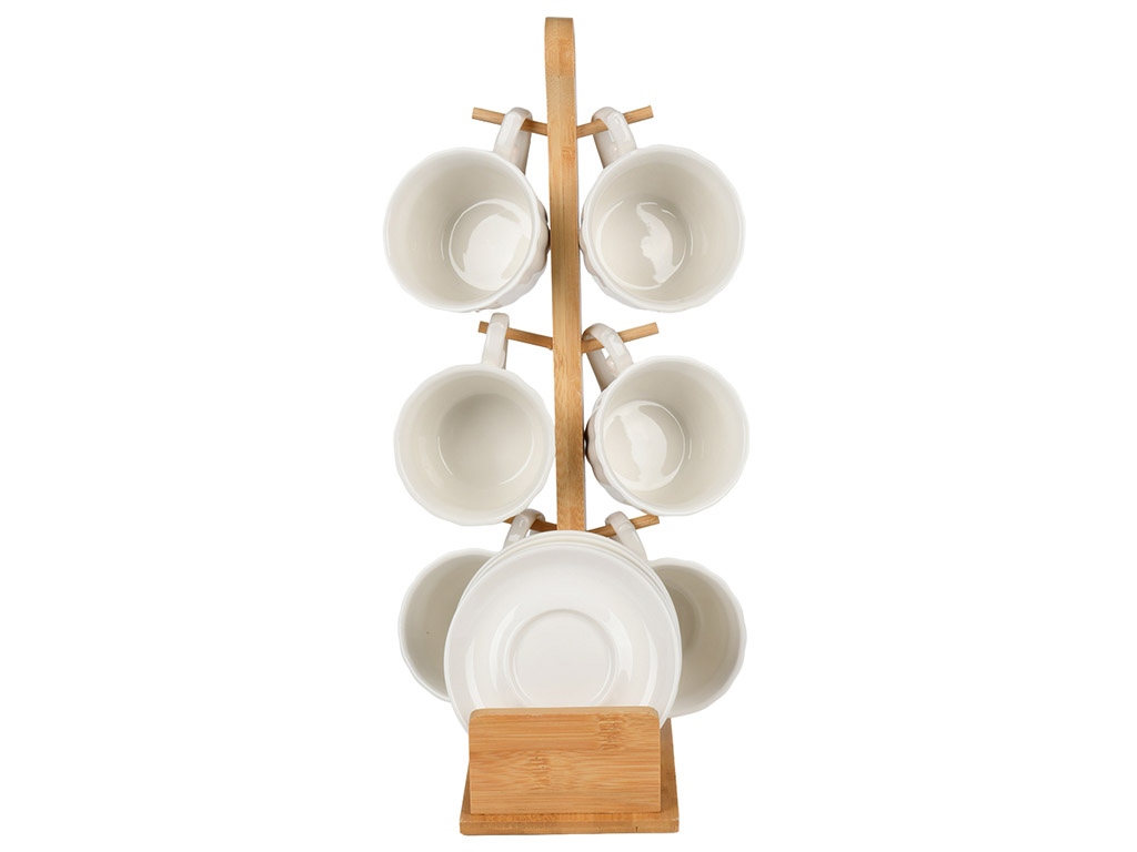 Сервіз чайний на бамбуковій підставці, фарфор, 180мл, колір білий (ціна за набір 13пр)