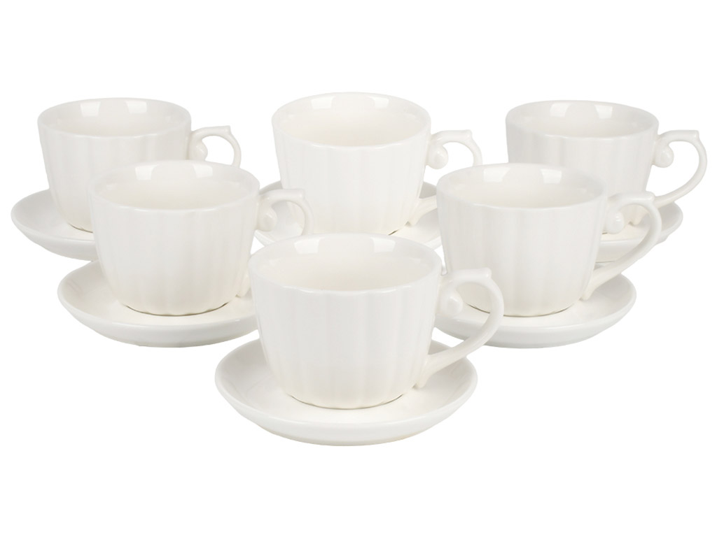 Сервіз чайний на бамбуковій підставці, фарфор, 180мл, колір білий (ціна за набір 13пр)