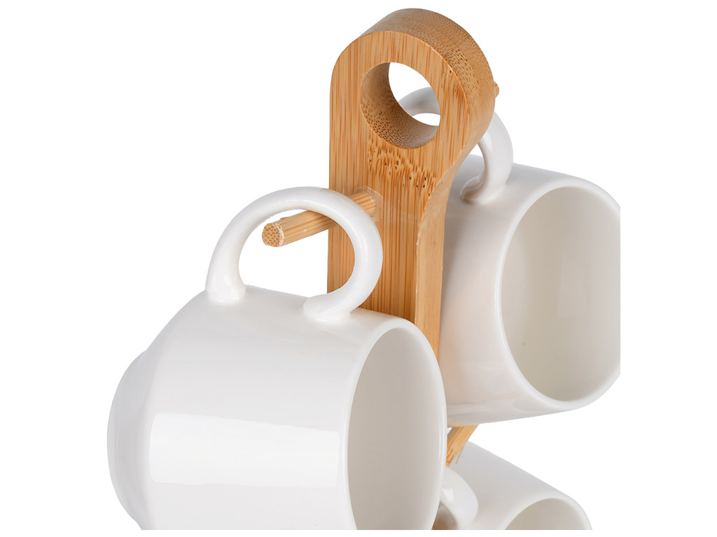 Сервіз чайний на бамбуковій підставці, порцеляна, 180мл, колір білий (ціна за набір 13пр)