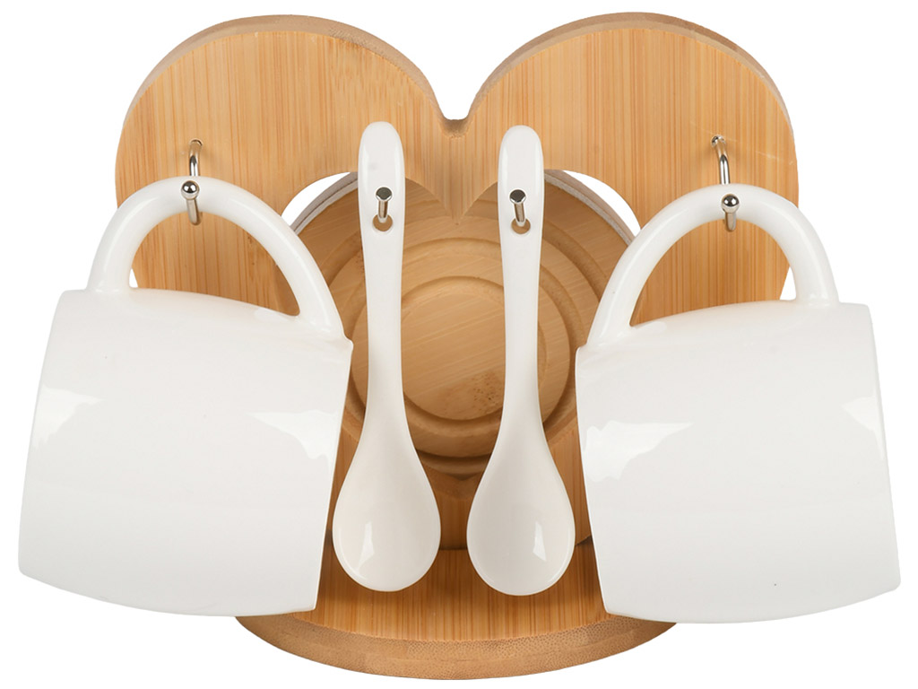 Набір чайний, чашка, ложка, підставка, порцеляна, бамбук, 200мл, колір білий (ціна за набір 5пр)