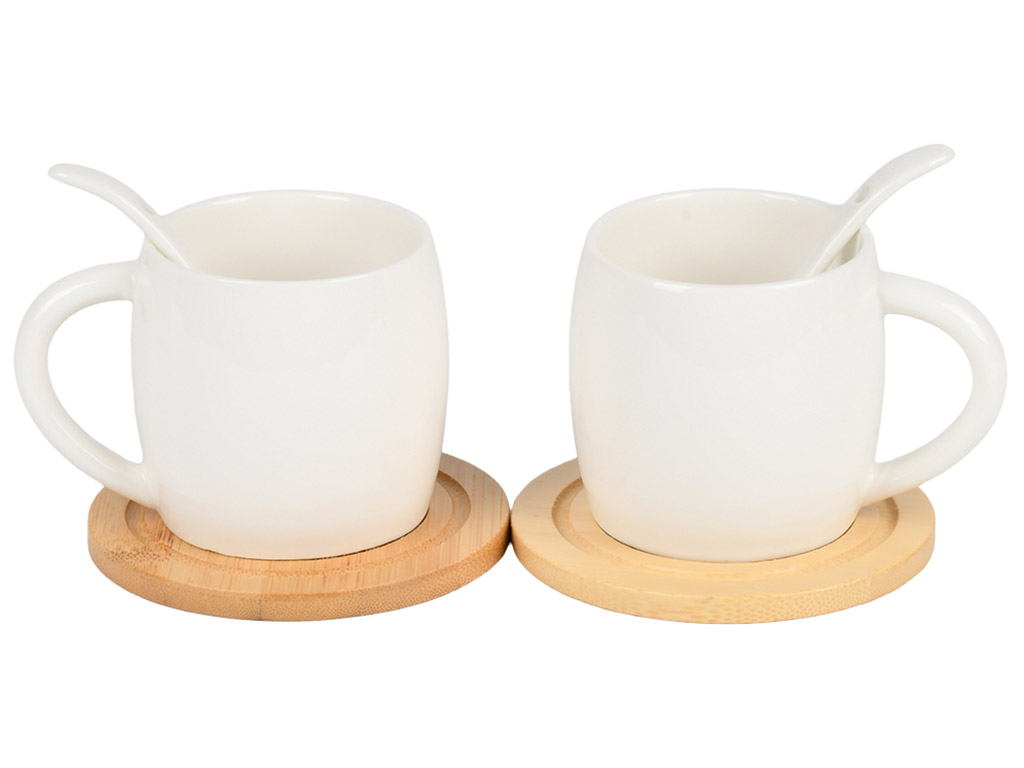 Набір чайний, чашка, ложка, підставка, порцеляна, бамбук, 200мл, колір білий (ціна за набір 5пр)