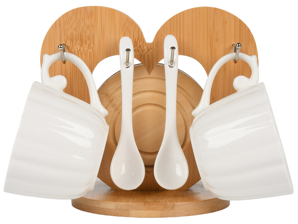 Набір чайний, чашка, ложка, підставка, фарфор, бамбук, 200мл, колір білий (ціна за набір 5пр)