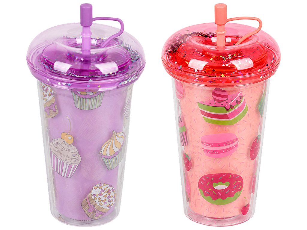 Склянка Sweets пластикова з кришкою та трубочкою, 4 кольори, 450 мл (ціна за 1шт)