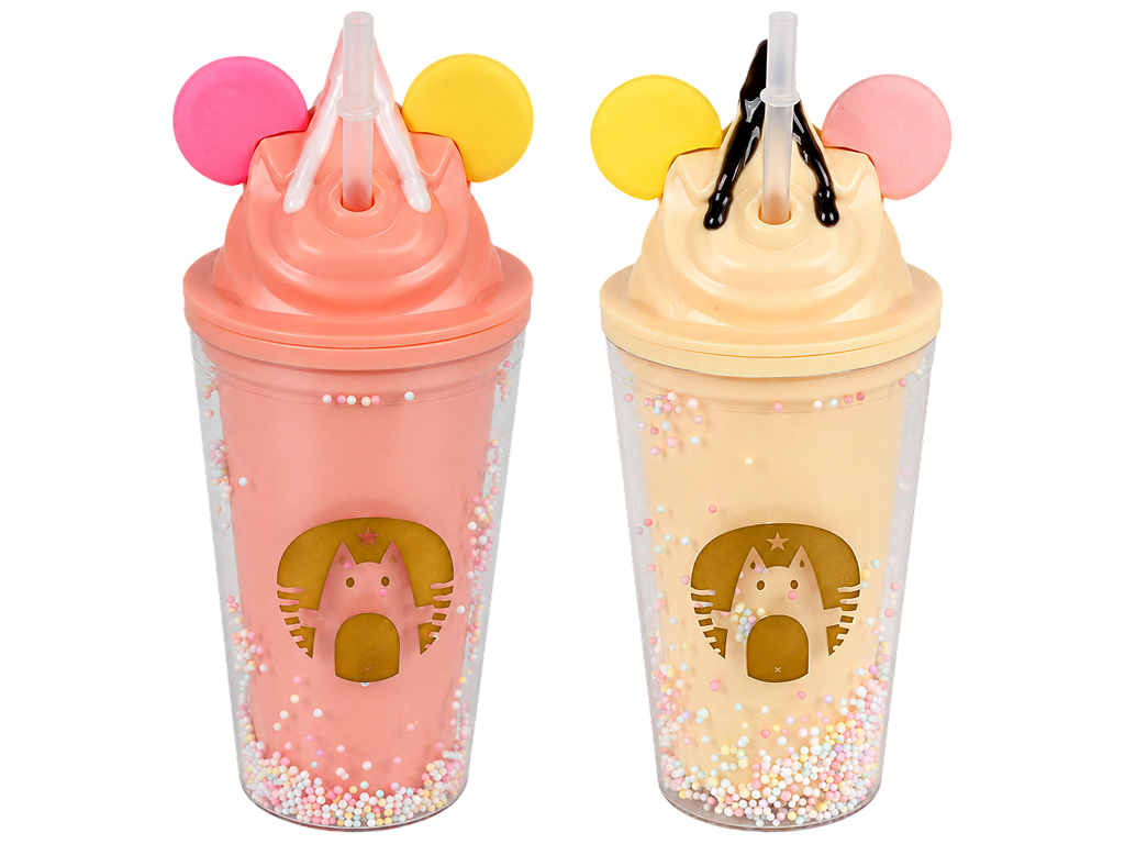 Стакан Ice cream пластиковий з кришкою та трубочкою, 4 кольори, 350 мл (ціна за 1шт)