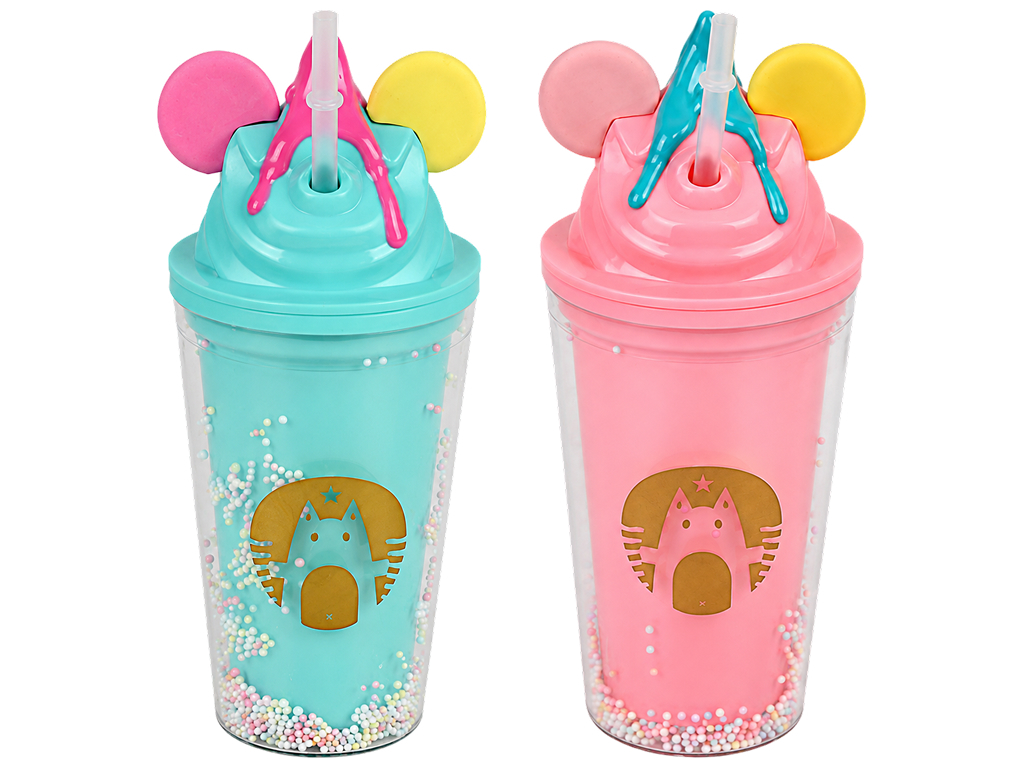 Стакан Ice cream пластиковий з кришкою та трубочкою, 4 кольори, 350 мл (ціна за 1шт)