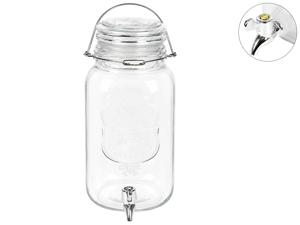 Лимонадник Ice cold drink скляний з краном та кришкою, 3,8 л