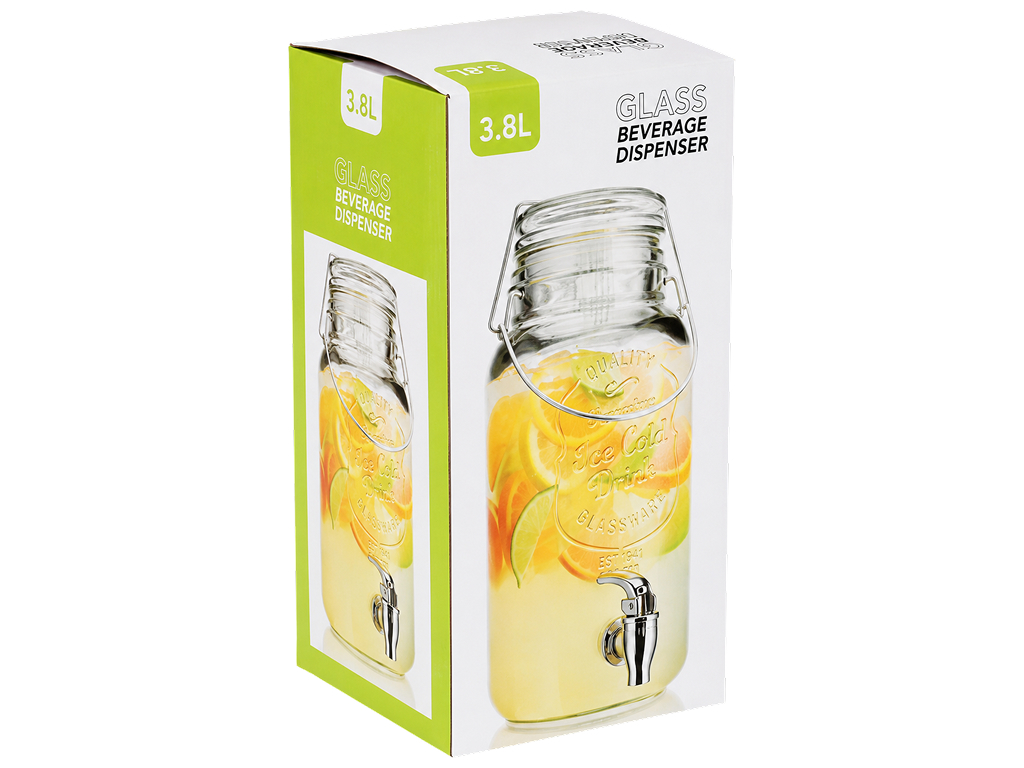 Лимонадник Ice cold drink скляний з краном та кришкою, 3,8 л