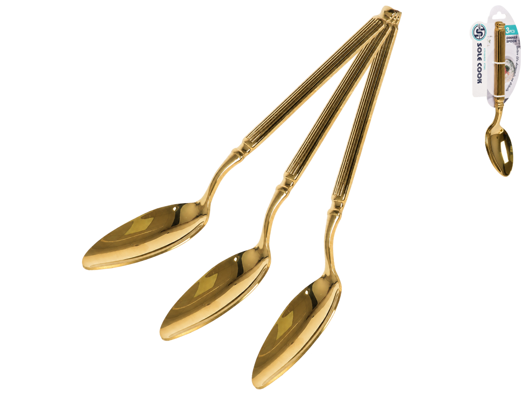 Ложка столова Aurum, нержавіюча сталь, рельєфна ручка, 20,5 см, 3 шт (ціна за набір)