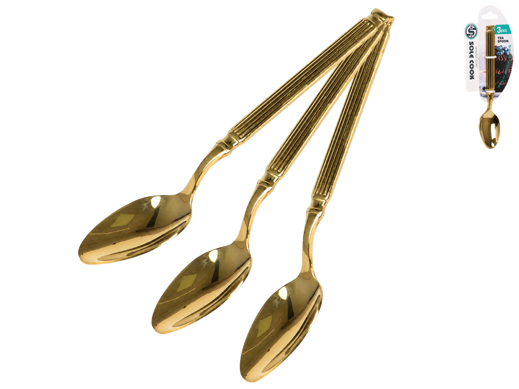 Ложка чайна Aurum, нержавіюча сталь, рельєфна ручка, 14,5 см, 3 шт (ціна за набір)