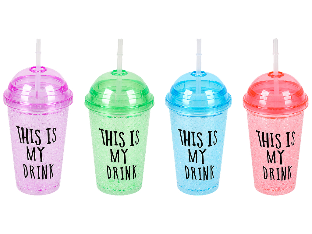 Стакан My Drink пластиковий з кришкою та трубочкою, 4 кольори, 450 мл (ціна за 1шт)