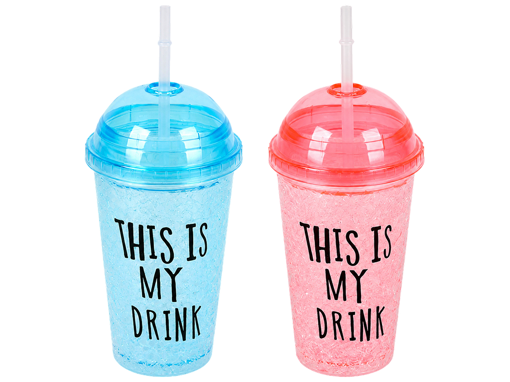 Стакан My Drink пластиковий з кришкою та трубочкою, 4 кольори, 450 мл (ціна за 1шт)