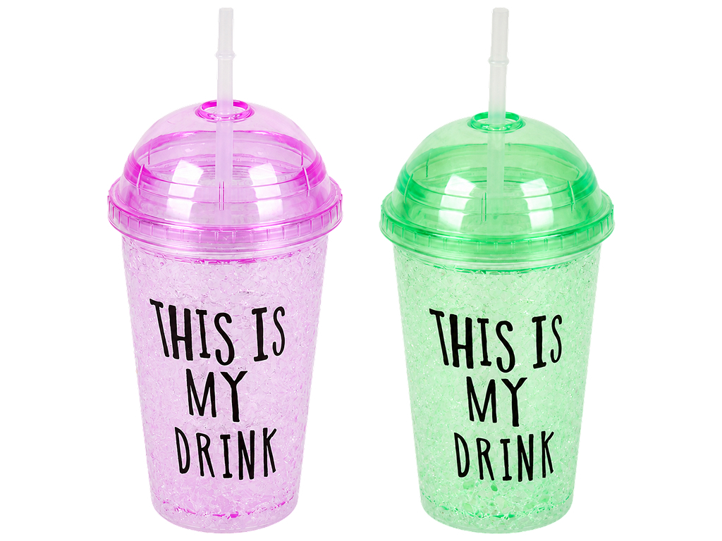 Стакан My Drink пластиковий з кришкою та трубочкою, 4 кольори, 450 мл (ціна за 1шт)