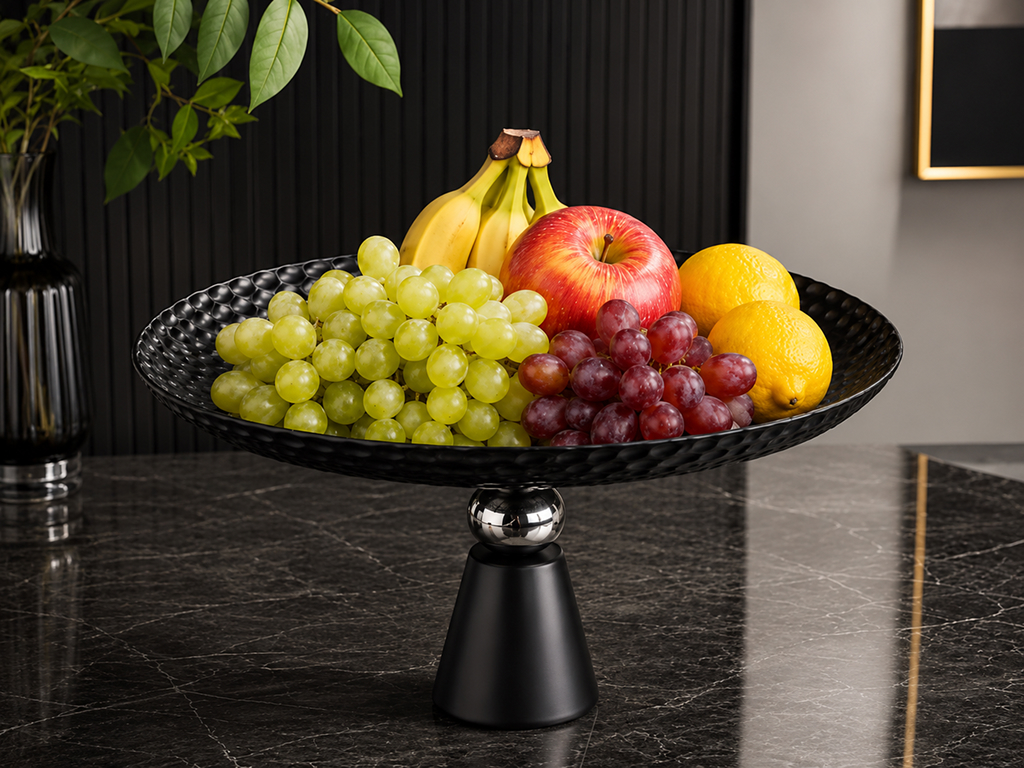 Блюдо сервировочное на ножке, металлическое, фактурное, 24 см